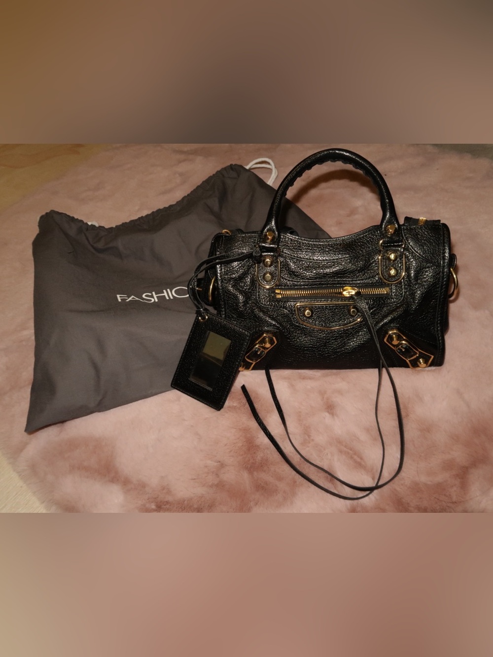 Balenciaga Black Mini City Bag with Gold Hardware Accents